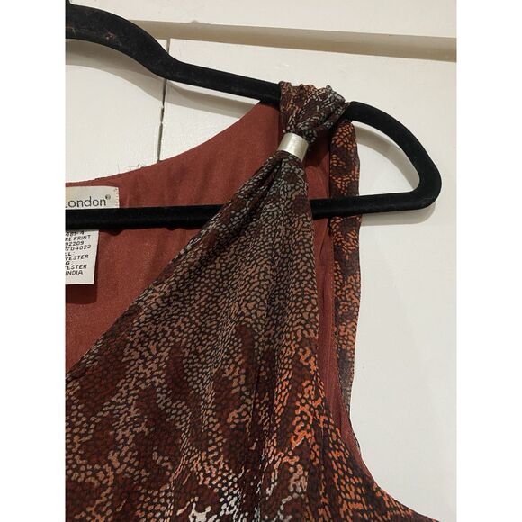 Jessica London Wrap Dress Womens 16 Red Ochre  Gray Sleeveless Lined Maxi Casual - Picture 8 of 16